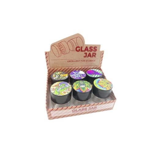 Glass Jar with Printed Design Grinder 6CT - GJ001