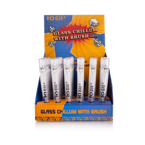 Rock Glass Chillum with Brush Clear 48CT- RG1024